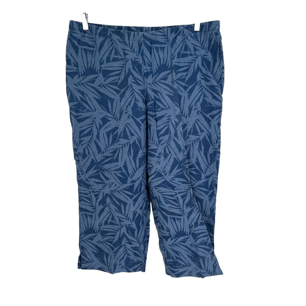 J. Jill Love Linen Capri Pants Women's Size Large Blue Leaf Coastal Lagenlook